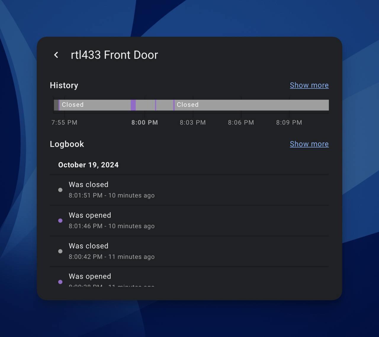 HomeAssistant history for my front door sensor